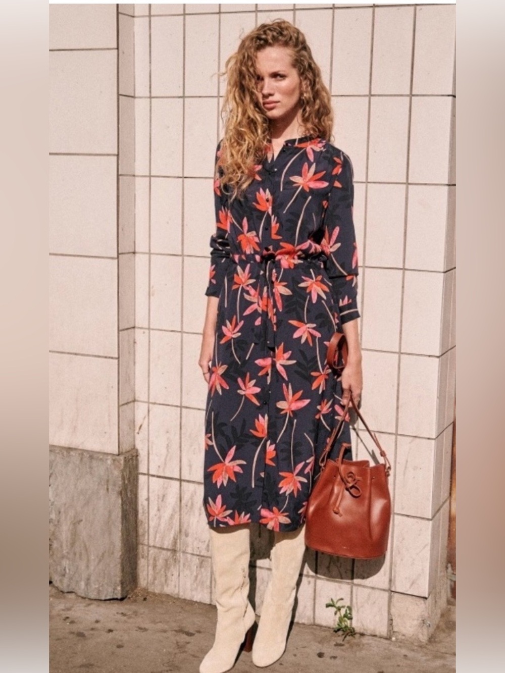 Sezane Vicky Navy Midi Dress Sz 34